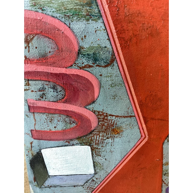 2020s Abstract Geometric Painting Orange Blue Mid Century Modern Wall Art 8x8 For Sale - Image 5 of 8