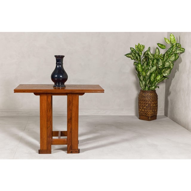 Mid 20th Century Midcentury Wooden Console Table with Art Deco Inspired Base For Sale - Image 5 of 12