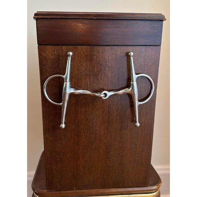 This mid century custom made equestrian waste bin integrates a genuine full cheek French Link Snaffle Bit directly onto a...