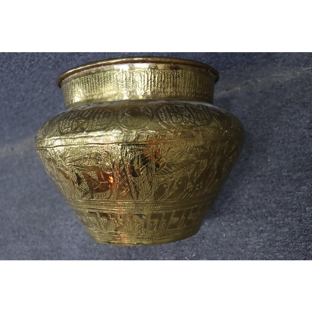 Metal Engraved Brass Decorative Pot or Planter For Sale - Image 7 of 8