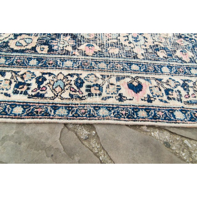 1910s Antique Distressed Blue Pink Blush Hand-Knotted Rug - 8’4” X 12’ For Sale - Image 9 of 10