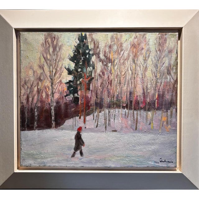 Boris Lavrenko, Winter Sunset, Oil on Canvas, 1990s For Sale - Image 6 of 6