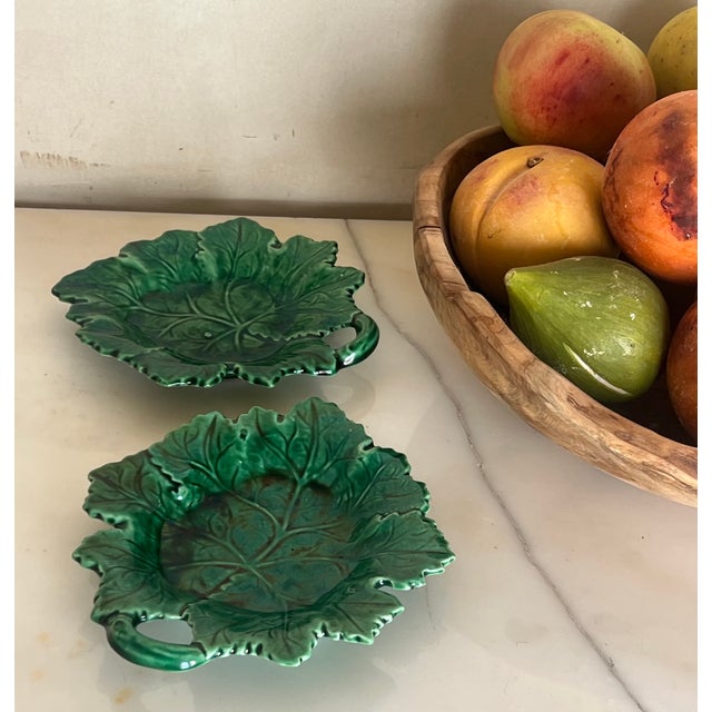 Victorian Portugese Majolica Leaf Dishes- Set of 2 For Sale - Image 3 of 9