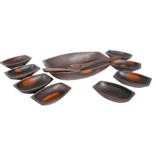 Brown 11 Pc Mid Century Cocobolo Wood Salad Set For Sale - Image 8 of 10