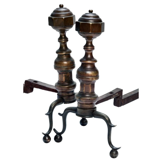 Metal Early 20th Century Arts & Crafts Style Brass & Iron Andirons- a Pair For Sale - Image 7 of 7