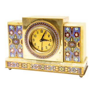 Vintage Japy Onyx and Cloisonné Alarm Clock For Sale