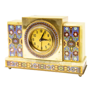 Vintage Japy Onyx and Cloisonné Alarm Clock