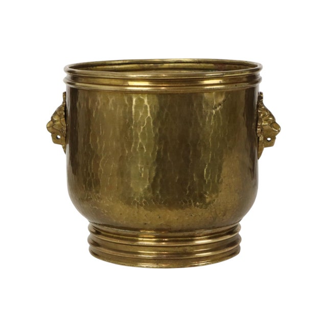Large Hammered Brass Jardinière Planter with Lion Heads For Sale - Image 16 of 16