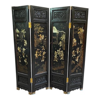 Antique Chinoiserie Free Standing Folding Screen C.1910 For Sale