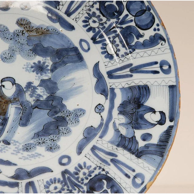 Rococo Antique Blue and White Plate in Earthenware, 1690s For Sale - Image 3 of 13