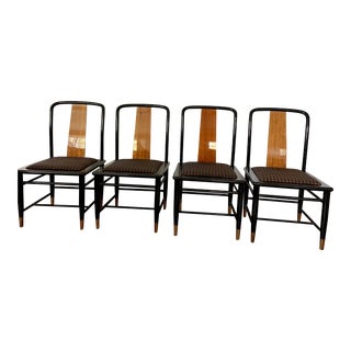 Italian Black Lacquer Wood and Brass Side Chairs- Set of 4 For Sale