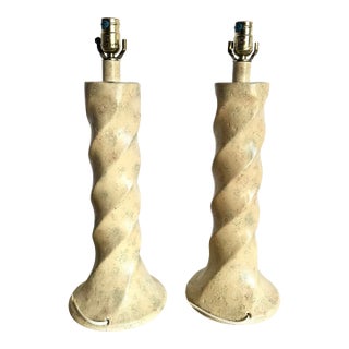 Postmodern Ceramic Swirl Table Lamps, Michael Taylor Style - A Pair For Sale