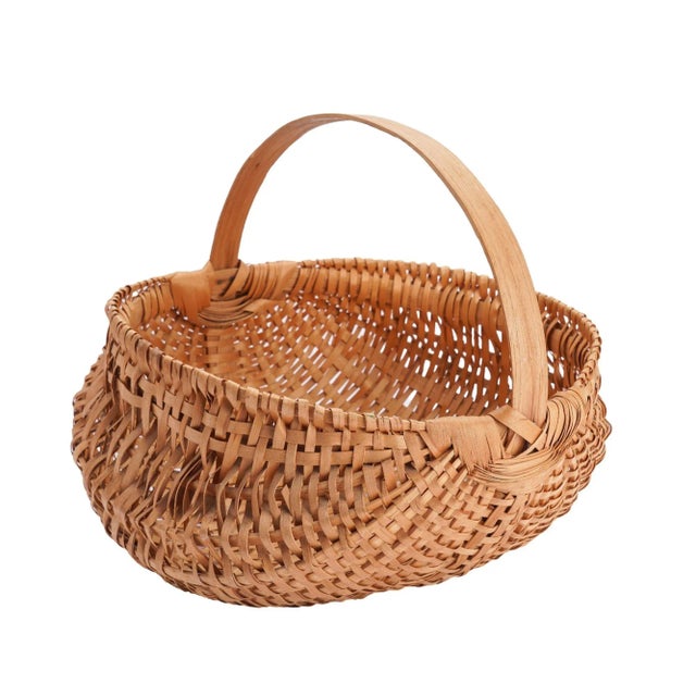 Brown Hand Woven Buttock Basket, 1900's For Sale - Image 8 of 10