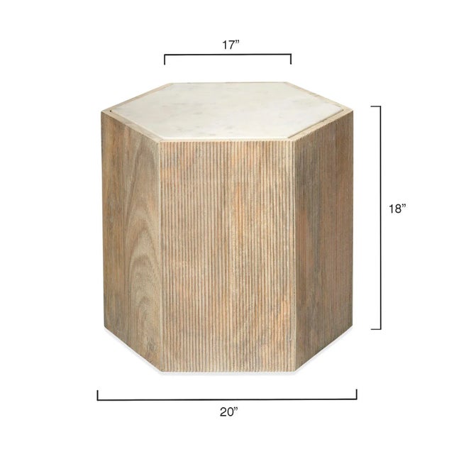 Contemporary Jamie Young Argan Hexagon Table, Washed Wood & Marble Top - Large For Sale - Image 3 of 5