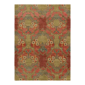 Rug & Kilim’s Ersari Style Rug in Red and Green Geometric Pattern
