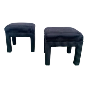 Mid Century Modern Black Striped Parsons Stools in the Style of Mylo Baughman- Set of 2