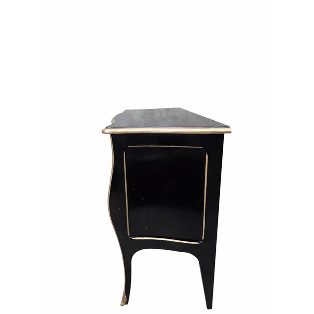 Mid 20th Century Vintage Louis XV Style Black Lacquer Bombe Commodes by Bodart - Pair For Sale - Image 5 of 12