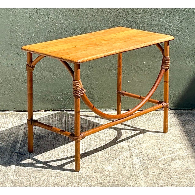 Vintage MCM Heywood Wakefield Wide Table For Sale - Image 9 of 12