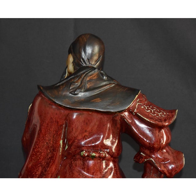 Vintage Chinese Shiwan Pottery Guan Yu Statue Oxblood Glazed Ceramic Guan Gong For Sale - Image 4 of 18
