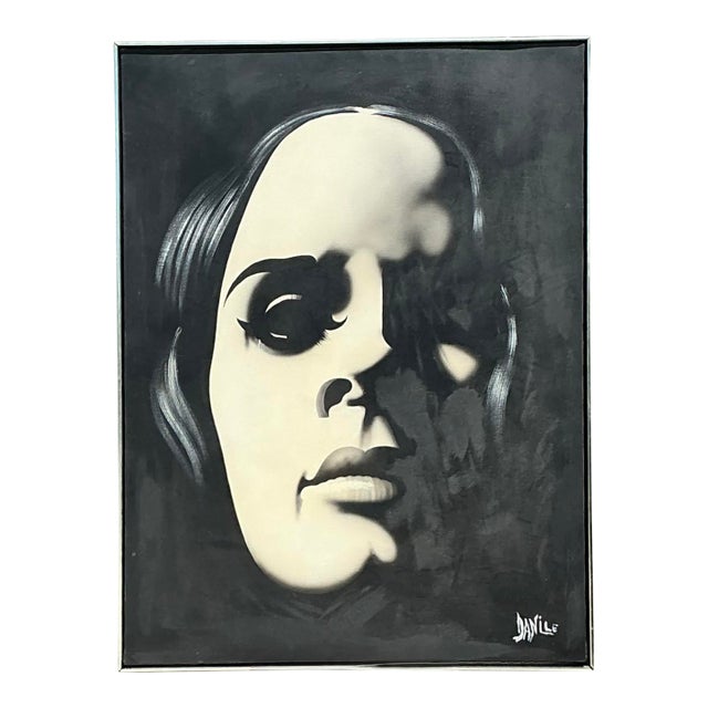 Vintage Monumental Original Oil Portrait on Canvas For Sale