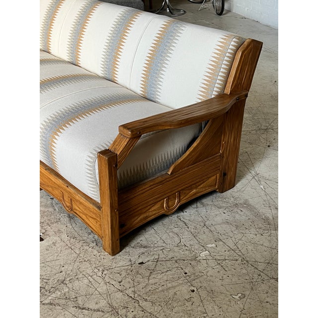 Vintage Carved Wood Sofa With Western Saddle Blanket Upholstery For Sale - Image 4 of 6