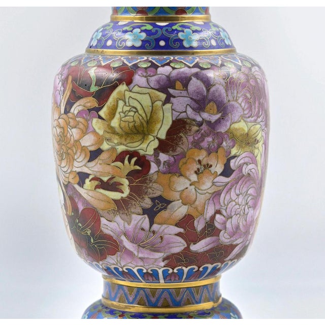 Vintage Chinese Ceramic and Metal Vase on Wooden Base, Early 1900s For Sale - Image 5 of 6