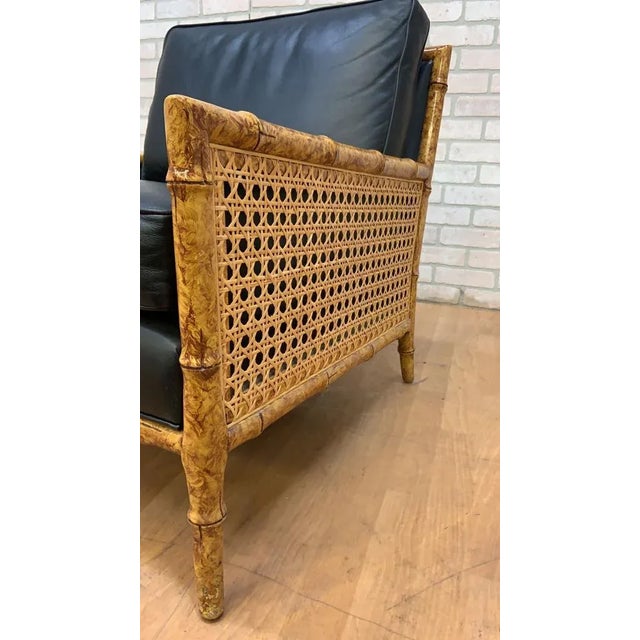 Vintage Interior Crafts Cane, Faux Bamboo and Black Leather Lounge Chair For Sale - Image 4 of 11
