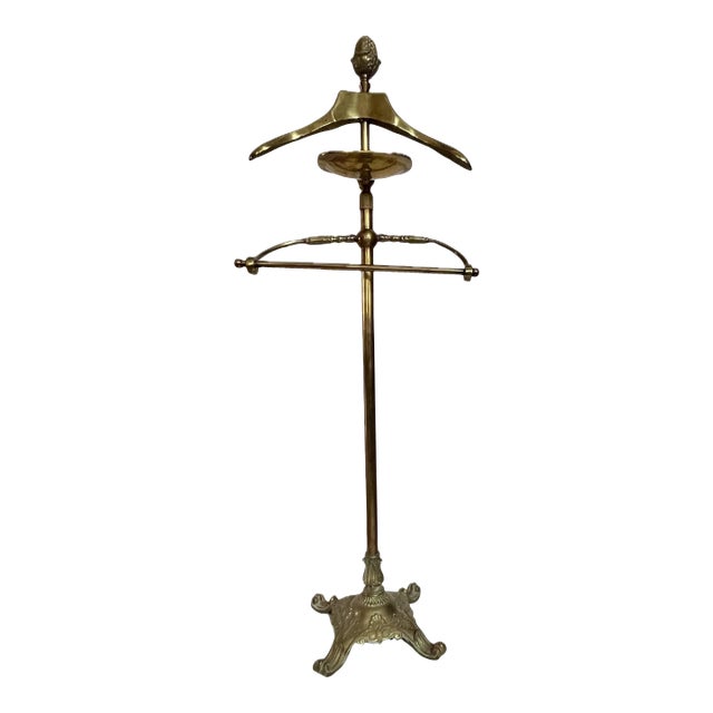 Vintage 48'-65” Italy Brass Valet Stand Hollywood Regency Butler Pineapple For Sale