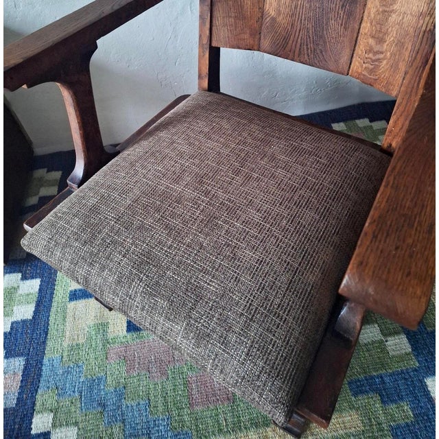 Antique Arts and Crafts Carved Oak Armchair, 1910s For Sale - Image 3 of 12