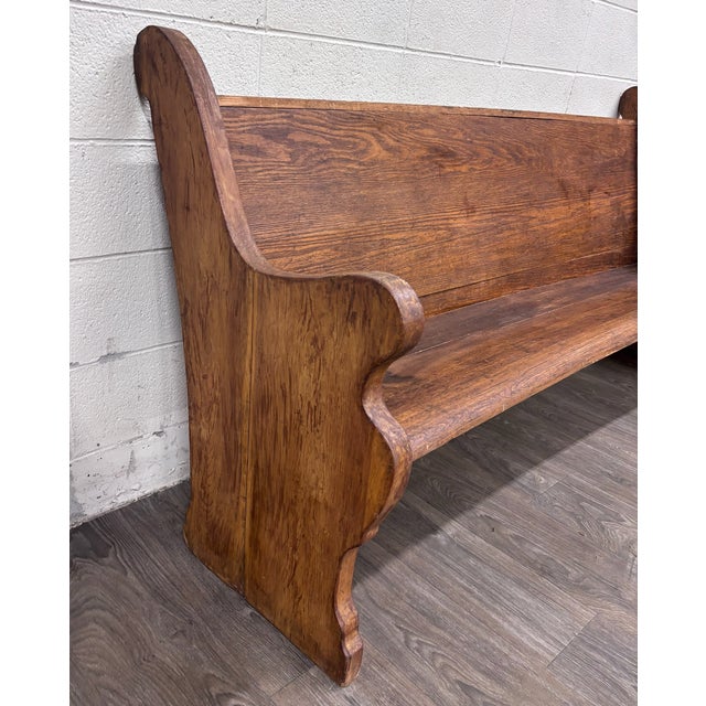 Antique Victorian Gothic Style Solid Oak Church Pew For Sale - Image 4 of 9