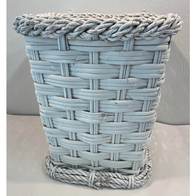 Vintage White Woven Wicker Waste Basket For Sale In Dallas - Image 6 of 8