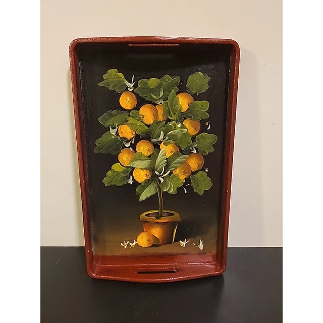 Vintage Painted Serving Tray With Wood Handles For Sale - Image 4 of 11