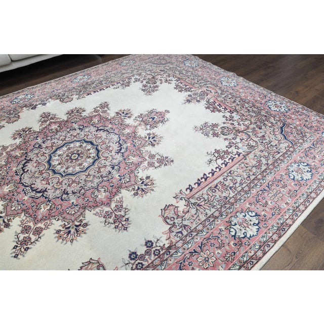 1970s Vintage Handmade Wool Cotton Pink Area Rug For Sale - Image 11 of 11