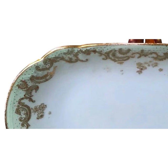 Ceramic Antique Elite Works Limoges 8.5" Relish Dish - Gilded Scrolls & Celadon Dot Border For Sale - Image 7 of 12