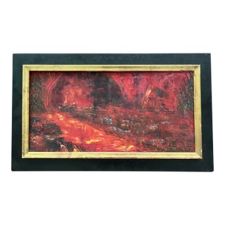 Mid Century Abstract Painting Oil Framed For Sale