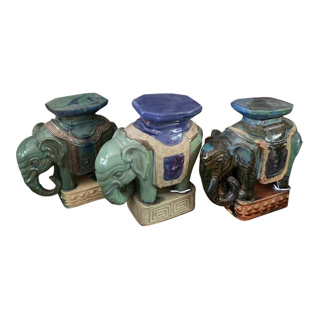 Terracotta Elephant Stands Collection - Set of 3 For Sale