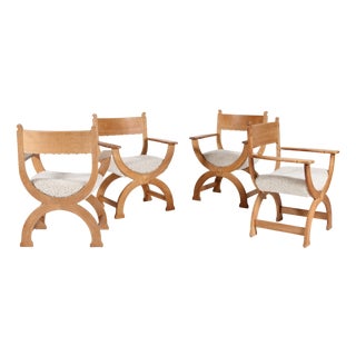 Danish Oak and Sheepskin Kurul Chairs by Henning Kjærnulf for EG Møbler, 1970s, Set of 4 For Sale