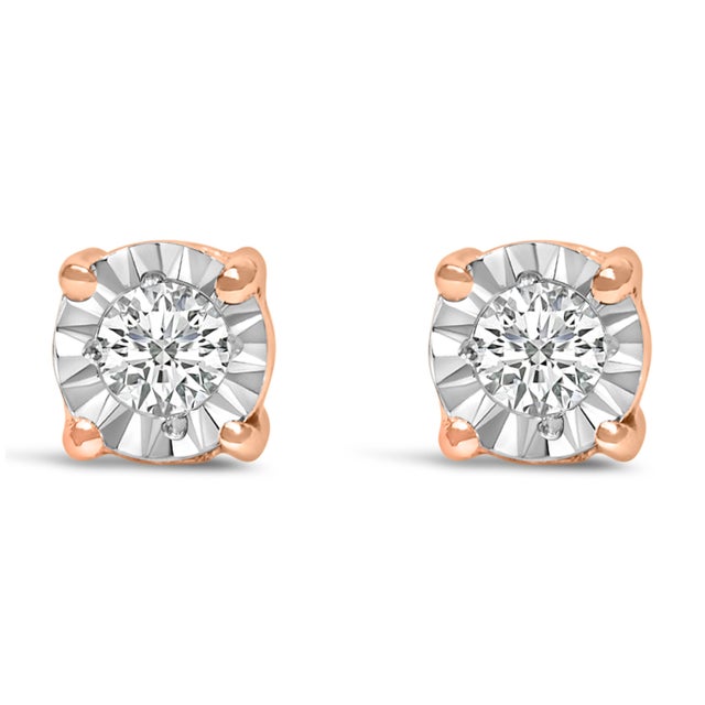 10K Rose Gold Plated .925 Sterling Silver 1/10 Cttw Round Brilliant-Cut Lab Grown Diamond Miracle-Se For Sale