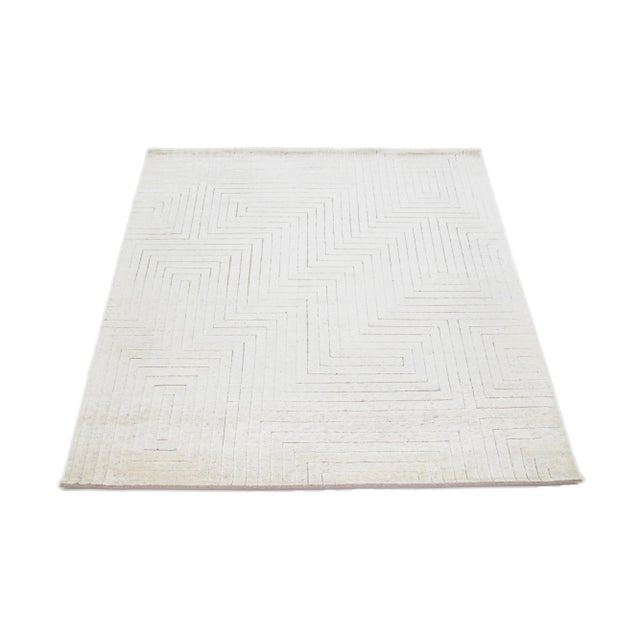 Contemporary 2020s Modern Moroccan Style Wool Rug in Ivory With Seamless Pattern For Sale - Image 3 of 7