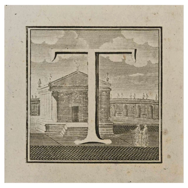 Luigi Vanvitelli, Letter of the Alphabet T, Etching, 18th Century For Sale