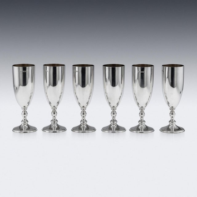Silver Vintage 20th Century English Silver Champagne Flutes, London, 1986, Set of 6 For Sale - Image 8 of 13