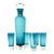 Tall & Teal 1950s Elegant Glass Decanter and Shot Glasses - 6 Pieces For Sale