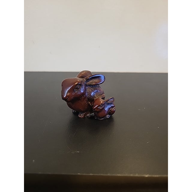Red Boxwood Japanese Netsuke Rabbit For Sale - Image 4 of 9
