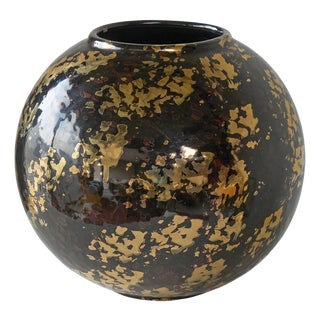Italian Art Deco Studio Pottery Vase with Gold Flakes, 1940s For Sale