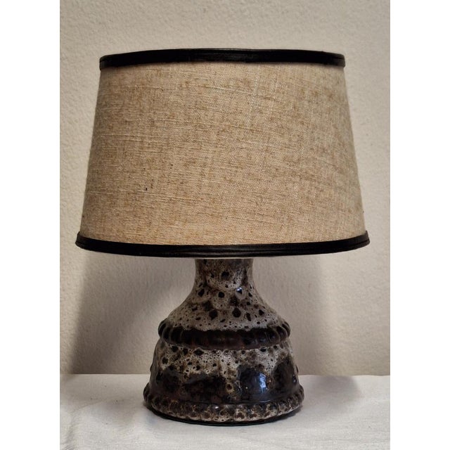 Vintage Pan Table Lamp with Fat Lava Brown Ceramic Base and Beige Fabric Shade, 1970s For Sale - Image 9 of 9