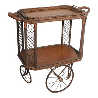 Classic Bar Harbor Wicker Serving Tea Cart C. 1900- 1920'sy the Rattan Mfg. Co. New Haven Ct. For Sale