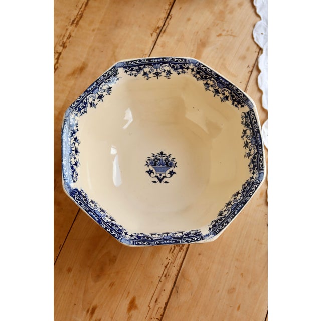 Blue Antique 19th Century Ironstone Salad Bowl with Rouen Pattern from Longchamp For Sale - Image 8 of 11