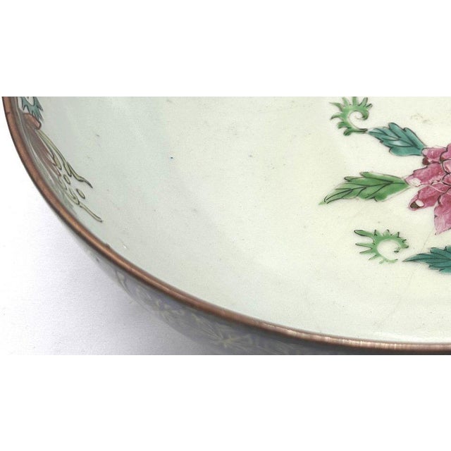 18th C. Qianlong Chinese Export Powder Blue Gilt Famille Rose 11 Inch Punch Bowl, Antique Qing Dynasty Chinoiserie Porcelain, Mandarin Palette For Sale - Image 12 of 18