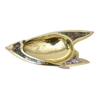Vintage Abalone, Silver Plate and Brass Fish Bowl, 1950's, Restored For Sale
