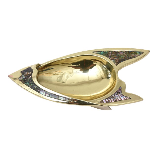 Vintage Abalone, Silver Plate and Brass Fish Bowl, 1950's, Restored For Sale